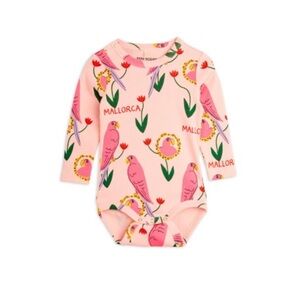 Mini Rodini Pink Parrot and Floral Bodysuit Size 4-9 Months